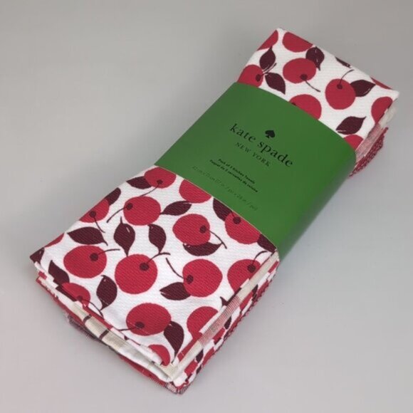 KATE SPADE Kitchen Towel Set 5 Pairs Dish Towels Cherry Plaid Chevron Print Red - Picture 13 of 13